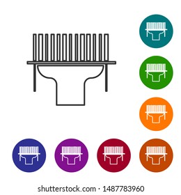 Grey line Scanner scanning bar code icon isolated on white background. Barcode label sticker. Identification for delivery with bars. Set icons in color circle buttons. Vector Illustration