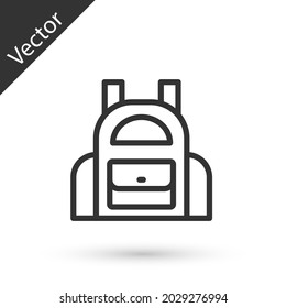 Grey line School backpack icon isolated on white background.  Vector