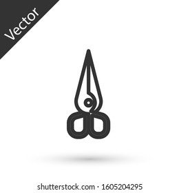 Grey line Scissors icon isolated on white background. Cutting tool sign.  Vector Illustration