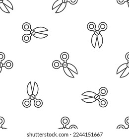 Grey line Scissors icon isolated seamless pattern on white background. Cutting tool sign.  Vector