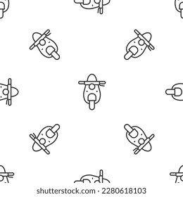 Grey line Scooter icon isolated seamless pattern on white background.  Vector