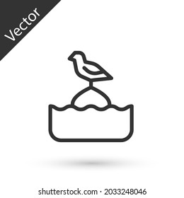 Gris line Seagull se sienta en una boya en el icono del mar aislado en un fondo blanco.  Vector