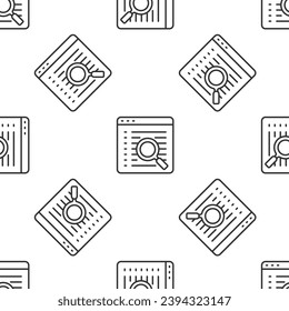 Icono del motor de búsqueda de línea gris aislado patrón sin fisuras en fondo blanco.  Vector