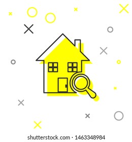 Grey line Search house icon isolated on white background. Real estate symbol of a house under magnifying glass.  Vector Illustration