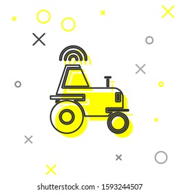 Grey line Self driving wireless tractor on a smart farm icon isolated on white background. Smart agriculture implement element.  Vector Illustration
