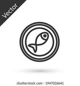 Grey line Served fish on a plate icon isolated on white background. Vector
