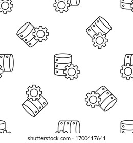 Grey line Server and gear icon isolated seamless pattern on white background. Adjusting app, service concept, setting options, maintenance, repair, fixing. Vector Illustration