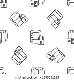 Grey line Server security with closed padlock icon isolated seamless pattern on white background. Security, safety, protection concept. Vector Illustration