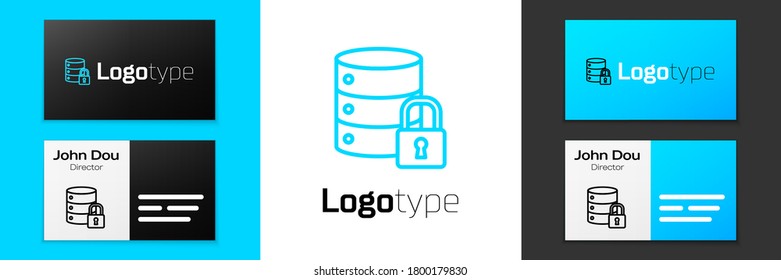 Grey line Server security with closed padlock icon isolated on white background. Security, safety, protection concept. Vector Illustration