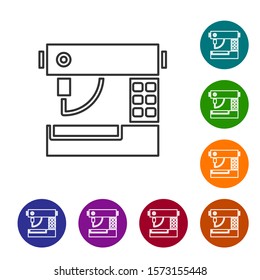Grey line Sewing machine icon isolated on white background. Set icons in color circle buttons. Vector Illustration