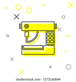 Grey line Sewing machine icon isolated on white background.  Vector Illustration