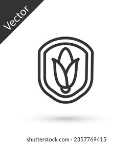 Grey line Shield corn icon isolated on white background. Security, safety, protection, privacy concept.  Vector