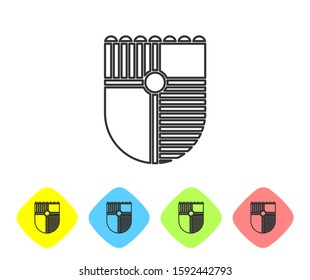 Grey line Shield for game icon isolated on white background. Set icons in color rhombus buttons. Vector Illustration
