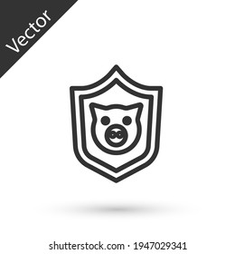 Grey line Shield with pig icon isolated on white background. Animal symbol. Vector