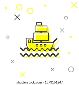 Grey line Ship icon isolated on white background.  Vector Illustration