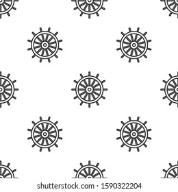 Grey line Ship steering wheel icon isolated seamless pattern on white background.  Vector Illustration