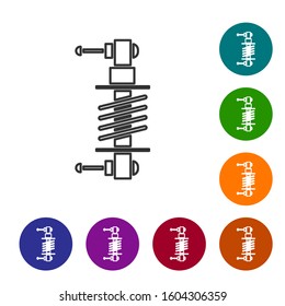Grey line Shock absorber icon isolated on white background. Set icons in color circle buttons. Vector Illustration