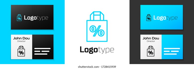 Grey line Shoping bag with an inscription percent discount icon isolated on white background. Handbag sign. Vector Illustration