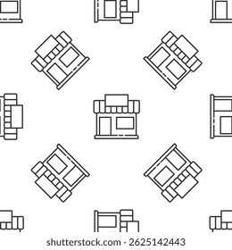Grey line Shopping building or market store icon isolated seamless pattern on white background. Shop construction.  Vector Illustration