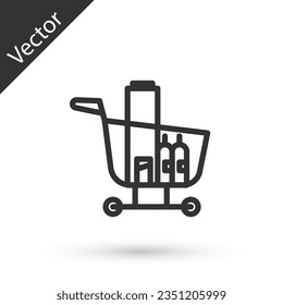 Grey line Shopping cart and food icon isolated on white background. Food store, supermarket.  Vector Illustration