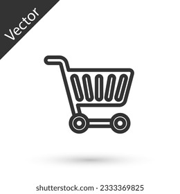 Grey line Shopping cart icon isolated on white background. Online buying concept. Delivery service sign. Supermarket basket symbol.  Vector Illustration