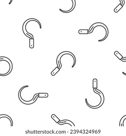 Grey line Sickle icon isolated seamless pattern on white background. Reaping hook sign.  Vector