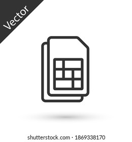 Grey line Sim card icon isolated on white background. Mobile cellular phone sim card chip. Mobile telecommunications technology symbol. Vector.