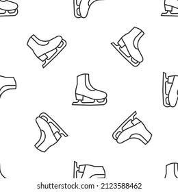 Grey line Skates icon isolated seamless pattern on white background. Ice skate shoes icon. Sport boots with blades.  Vector