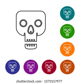Grey line Skull icon isolated on white background. Happy Halloween party. Set icons in color circle buttons. Vector Illustration
