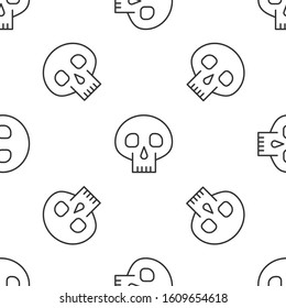 Grey line Skull icon isolated seamless pattern on white background.  Vector Illustration