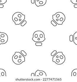 Grey line Skull icon isolated seamless pattern on white background. Happy Halloween party.  Vector