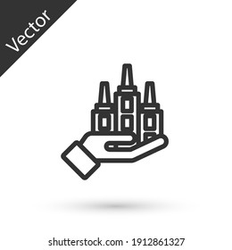 Grey line Skyscraper icon isolated on white background. Metropolis architecture panoramic landscape. Vector.
