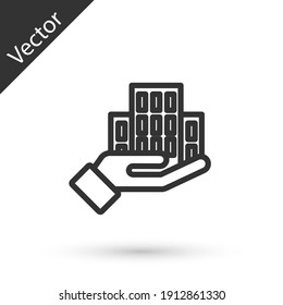 Grey line Skyscraper icon isolated on white background. Metropolis architecture panoramic landscape. Vector.