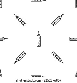Grey line Skyscraper icon isolated seamless pattern on white background. Metropolis architecture panoramic landscape.  Vector