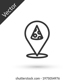 Grey line Slice of pizza icon isolated on white background. Fast food menu. Vector