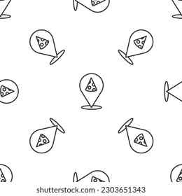 Grey line Slice of pizza icon isolated seamless pattern on white background. Fast food menu.  Vector