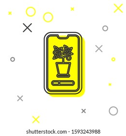 Grey line Smart control farming system mobile application icon isolated on white background.  Vector Illustration
