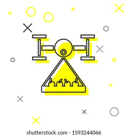 Grey line Smart farm with drone control collects harvest icon isolated on white background. Innovation technology for agricultural company.  Vector Illustration