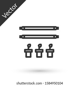 Grey line Smart farm with light bulb and plant symbol icon isolated on white background.  Vector Illustration