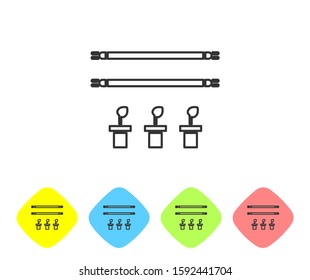 Grey line Smart farm with light bulb and plant symbol icon isolated on white background. Set icons in color rhombus buttons. Vector Illustration