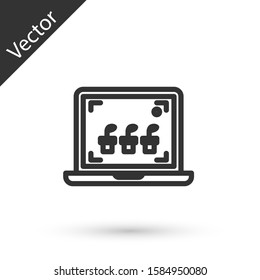 Grey line Smart farming technology - farm automation system icon isolated on white background.  Vector Illustration