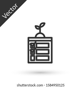 Grey line Smart farming technology - timer farm automation system in app icon isolated on white background.  Vector Illustration