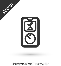 Grey line Smart farming technology - timer farm automation system in app icon isolated on white background.  Vector Illustration