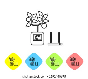 Grey line Smart farming technology - farm automation system in app icon isolated on white background. Set icons in color rhombus buttons. Vector Illustration