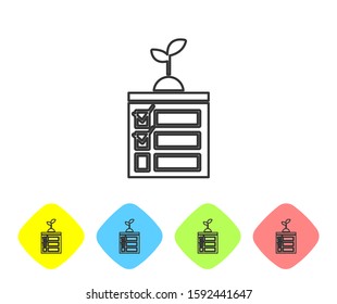 Grey line Smart farming technology - timer farm automation system in app icon isolated on white background. Set icons in color rhombus buttons. Vector Illustration