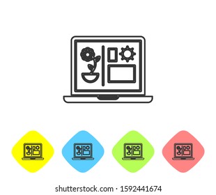 Grey line Smart farming technology - farm automation system icon isolated on white background. Set icons in color rhombus buttons. Vector Illustration