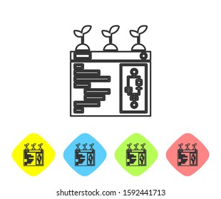 Grey line Smart farming technology - farm automation system in app icon isolated on white background. Set icons in color rhombus buttons. Vector Illustration