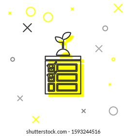Grey line Smart farming technology - timer farm automation system in app icon isolated on white background.  Vector Illustration