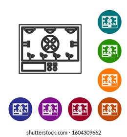 Grey line Smart farming technology - farm automation system icon isolated on white background. Set icons in color circle buttons. Vector Illustration