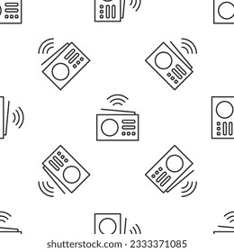 Grey line Smart radio system icon isolated seamless pattern on white background. Internet of things concept with wireless connection.  Vector